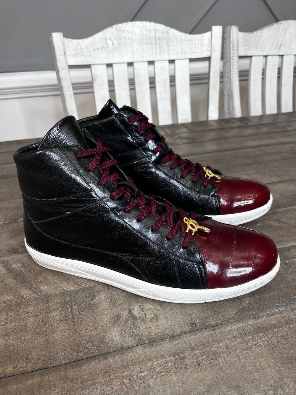 Belvedere Vitale High Top Genuine EEL & Soft Calf Burgundy/Black Sz 10 C